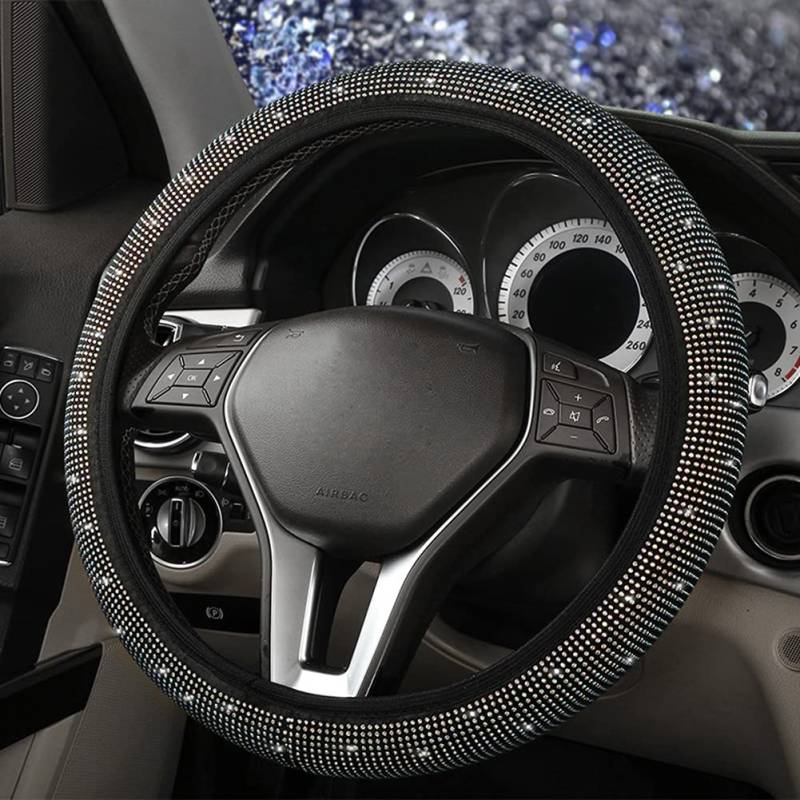 ihreesy Bling Bling Lenkradbezug,15 Zoll / 38cm Glitzer Diamant Kristall Lenkradabdeckung Lenkradschutz Damen Herren Lenkradhülle Universal Anti-Rutsch Samt Lenkradschoner Autozubehör,Bunt von ihreesy
