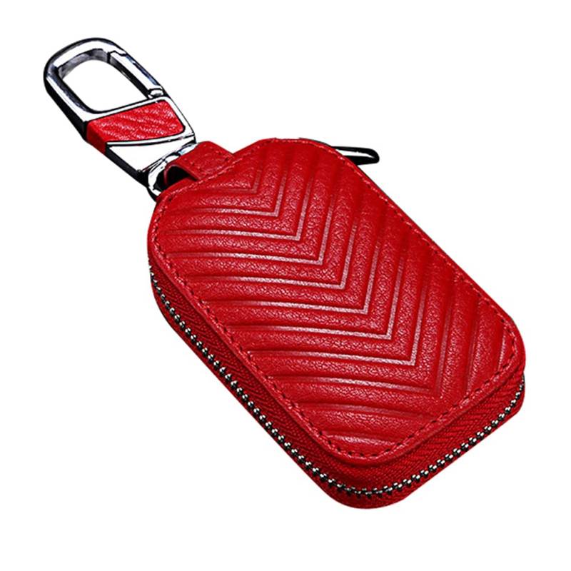 ihreesy Echtes Leder Auto Schlüsselanhänger,Universal Multifunktionale Schlüsseltasche Tragbar Schlüsseletui Mini Schlüsselmäppchen Schlüsselhülle mit Reißverschluss und Karabiner,Rot Köper von ihreesy