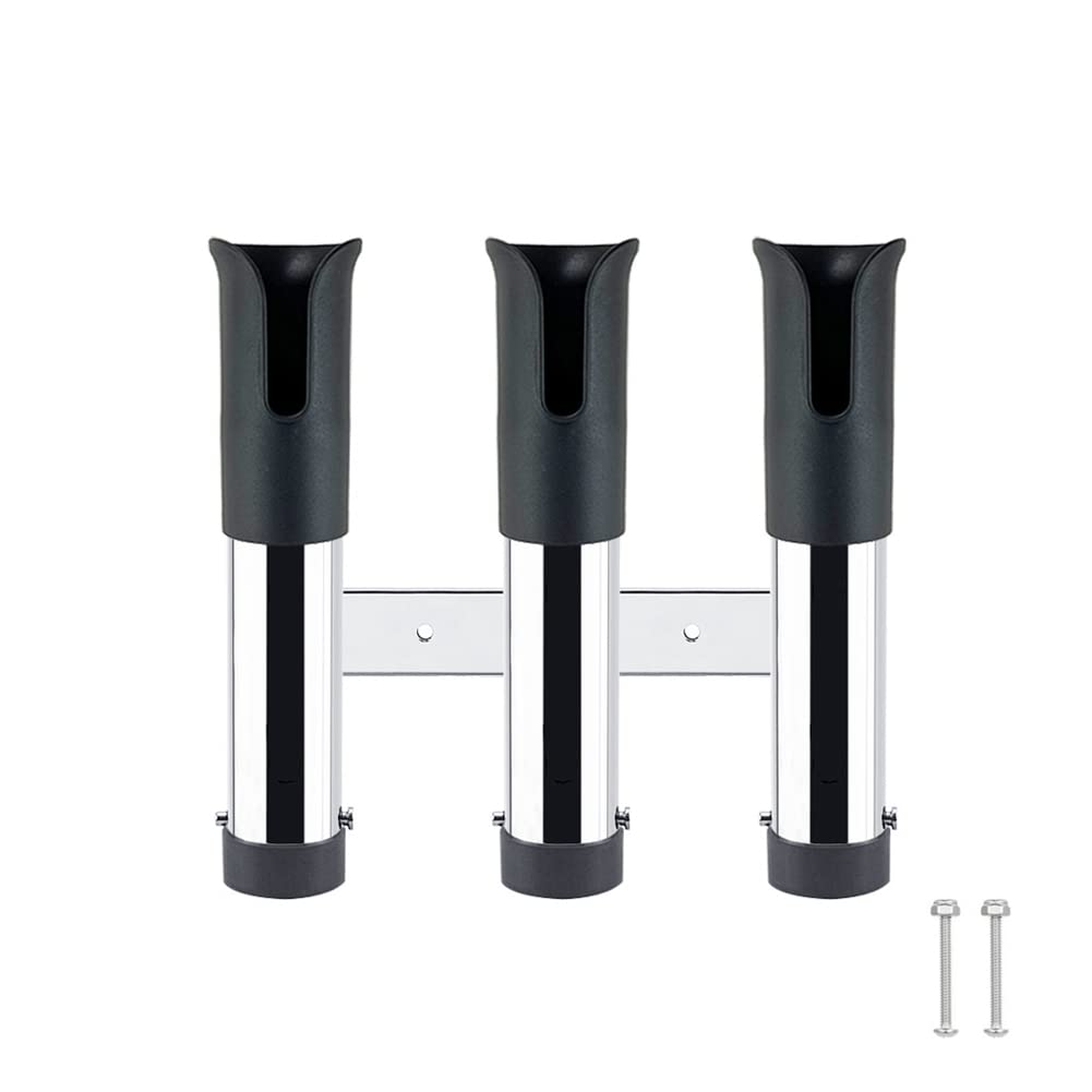 ihreesy Rutenhalter Fishing Rod Holder, 3 Rohr Edelstahl Angelrutenhalter Rack Bootsrutenhalter Organizer mit 2 Schrauben und 2 Muttern für Wohnmobil Boot Kajak Wand,Schwarz von ihreesy