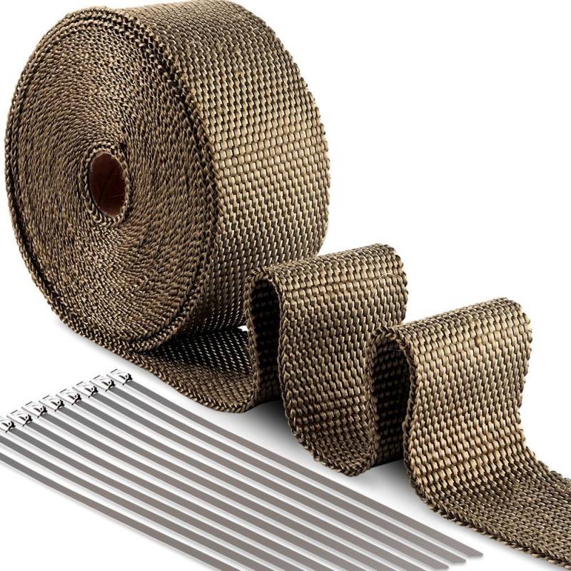 ilauke 10M*5CM Exhaust Wrap Roll Titanium for Motorcycle Heat Shield Tape + 10Pcs Stainless Ties von ilauke