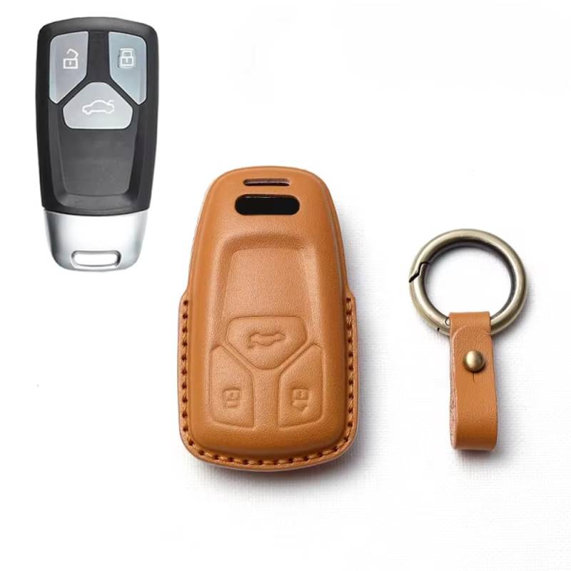 Leder Autoschlüssel Hülle kompatibel mit Audi A1 A2 A3 A6L A8L A7 A4L A5 Q5L Q1 Q3 Q4 Q5 Q7 Fernbedienung Cover Schlüsselhülle Schlüsselanhänger Schlüssel Schutz Etui 3 Tasten (Braun) von imponic
