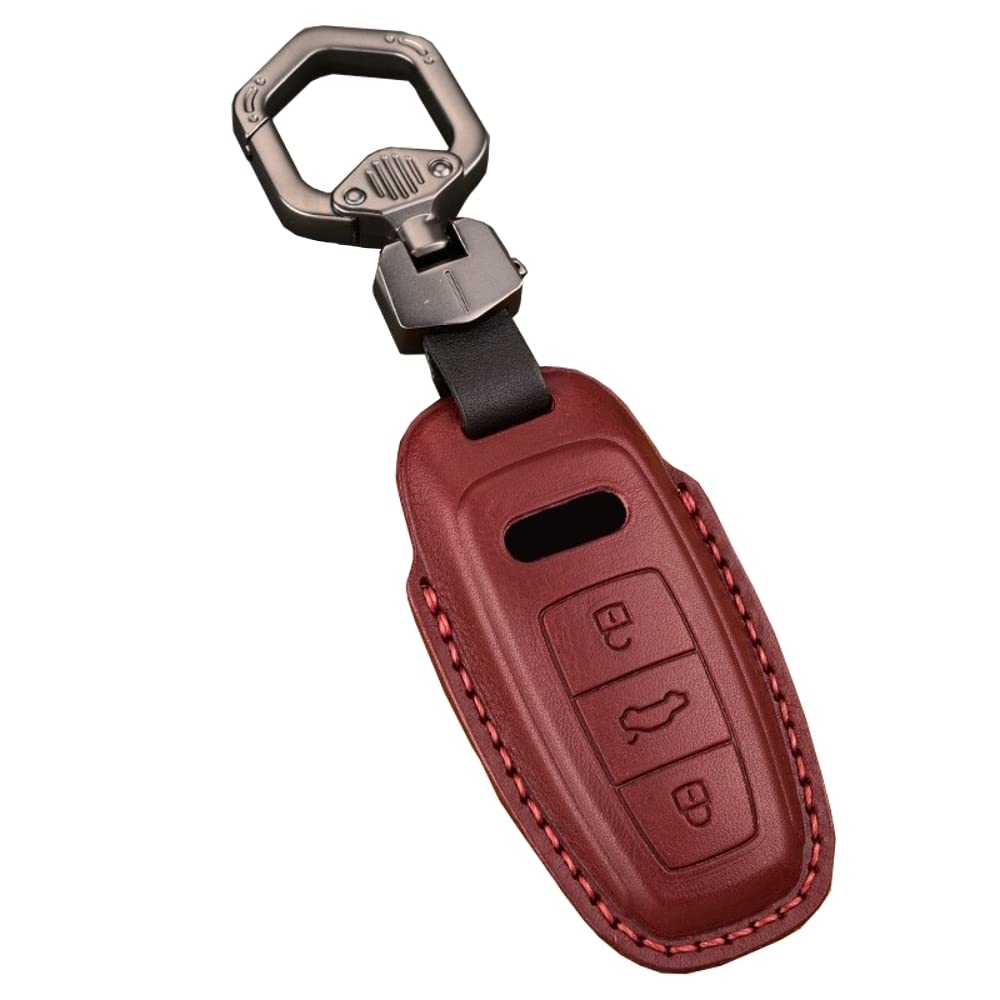 Leder Autoschlüssel Hülle kompatibel mit Audi A1 A2 A3 A6L A8L A7 A4L A5 Q5L Q1 Q3 Q5 Q7 Fernbedienung Cover Schlüsselhülle Schlüsselanhänger Schlüssel Schutz Etui 3 Tasten (Rot) von imponic