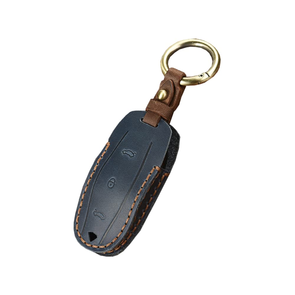 Leder Autoschlüssel Hülle kompatibel mit Tesla Model S Model 3 Model X Fernbedienung Cover Schlüsselhülle Schlüsselanhänger Schlüssel Schutz Etui 3 Tasten (Blau) von imponic