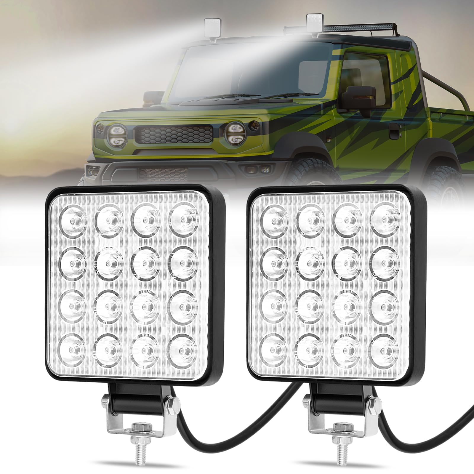 innislink LED Arbeitsscheinwerfer, 48W led Rückfahrscheinwerfer, wasserdicht IP67 Zusatzscheinwerfer Traktor, 6000k 3000lm Quadrat Scheinwerfer für Bagger, Schlepper, Gabelstapler, ATV, LKW -2 Stück von innislink