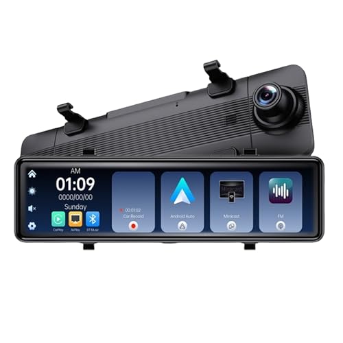 iuscacey 11" 4K-Spiegel-DVR mit kabellosem CarPlay und Android Auto, Nachtsicht, Sprachsteuerung, Parkassistent, WLAN-GPS-Tracker, mit 64G-Karte von iuscacey