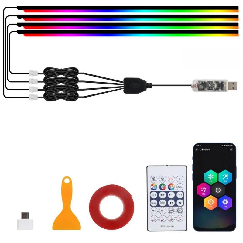 iuscacey LED-Lichtstreifen fürs Auto, APP-Steuerung, Musiksynchronisation, RGB-LED-Lichtstreifen, ultradünn, schneidbar, 16 Millionen Farben,110cm*4 von iuscacey