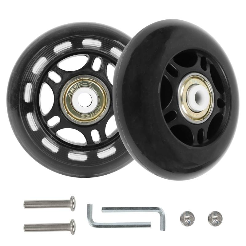 Kofferrollen 70 * 24mm, Skate-Räder, Kofferrollen Ersatzrollen mit Achsen Schraubenschlüssel Reparatur Paar Mute Ersatz Wheels für Koffer Gepäckwagen,Schlittschuhe (Schwarz*2pcs) von jackfru