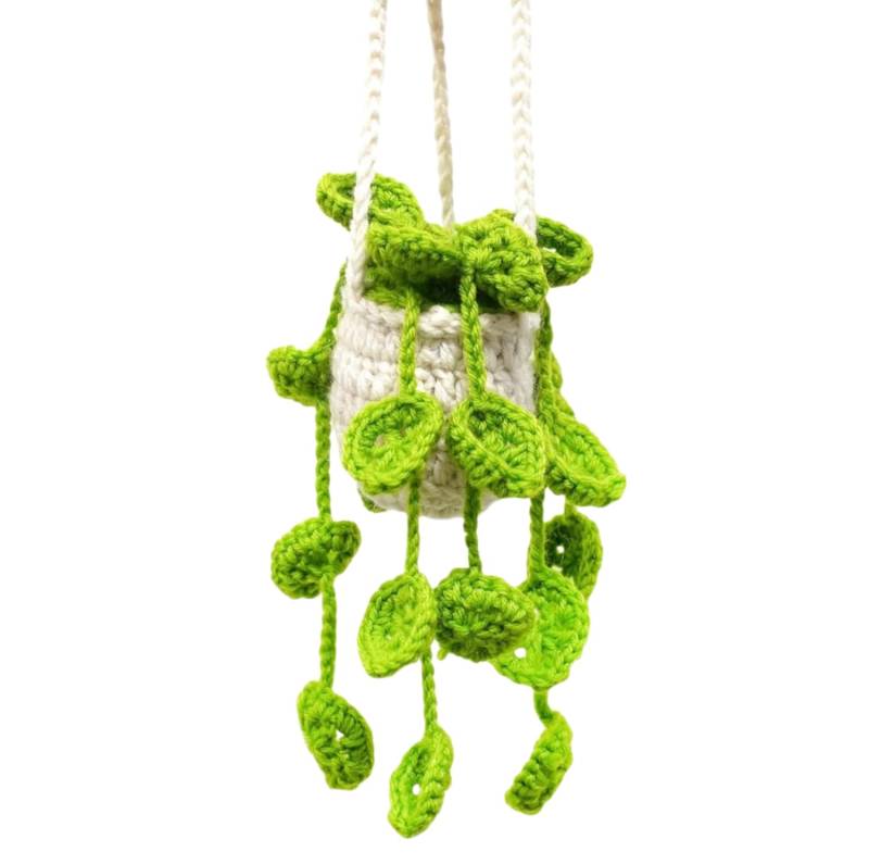 JANEUNIQUE Auto Zubehör Innenraum Auto Deko Autospiegel Anhänger für spiegel Hängekorb Topfpflanzen Hand Gestrickt Ornament Geschenk für Männer Frauen von janeunique