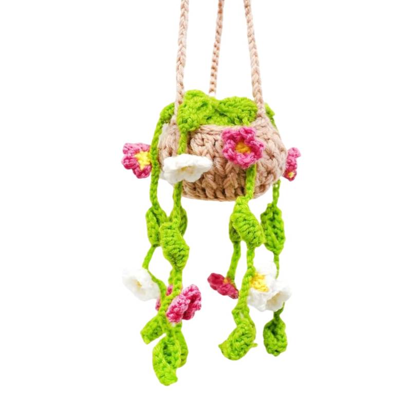 JANEUNIQUE Autospiegel Anhänger, Auto Deko Innenraum, Auto Spiegel Dekor, Hängekorb Topfpflanzen Hand Gestrickt Ornament Geschenk für Männer Frauen von janeunique