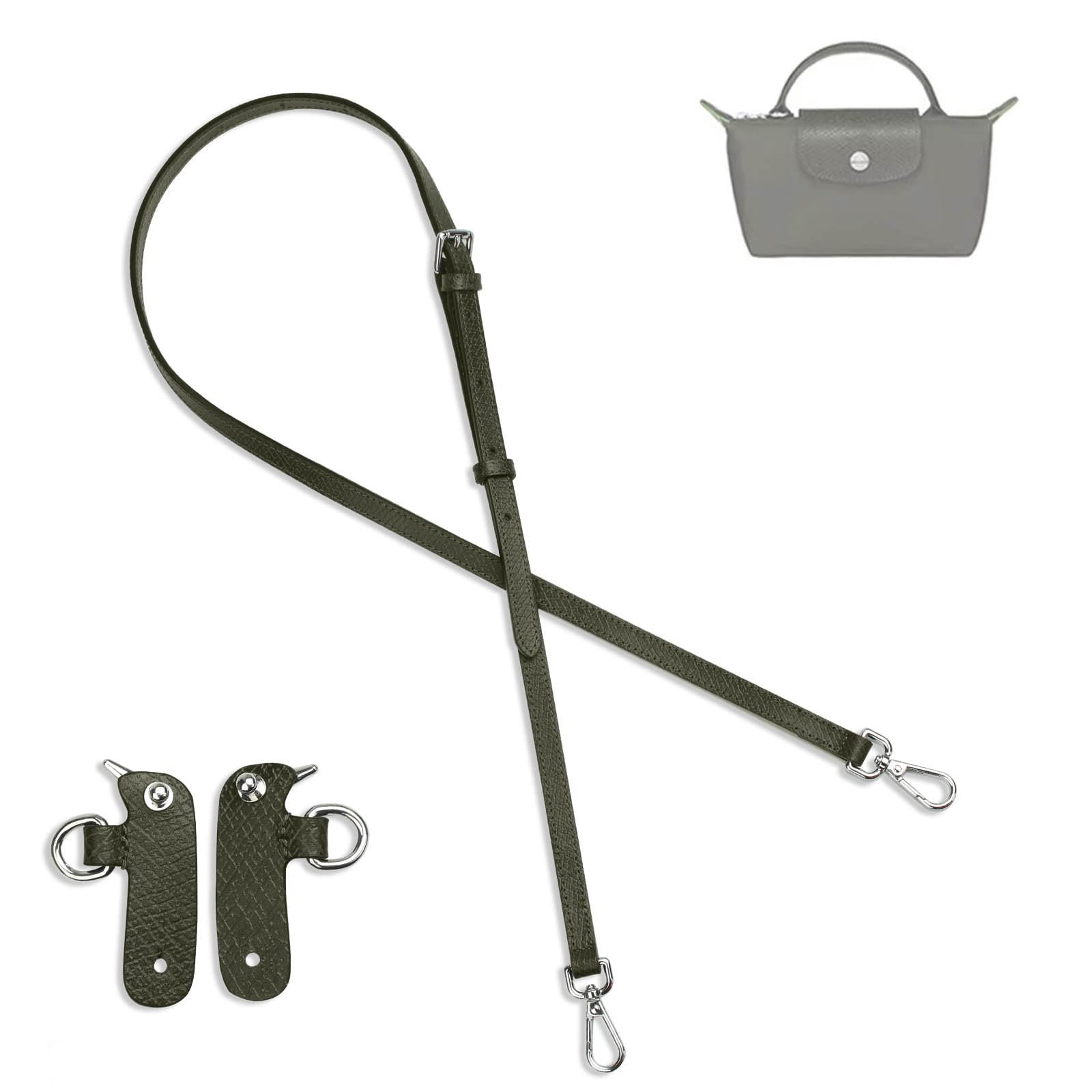 jiesinlov Rindsleder Taschen Riemen Umrüstsatz Ersatz verstellbaren Crossbody Schultergurt für Le Pliage Pouch(MINI Neue-Dunkelgrün) von jiesinlov