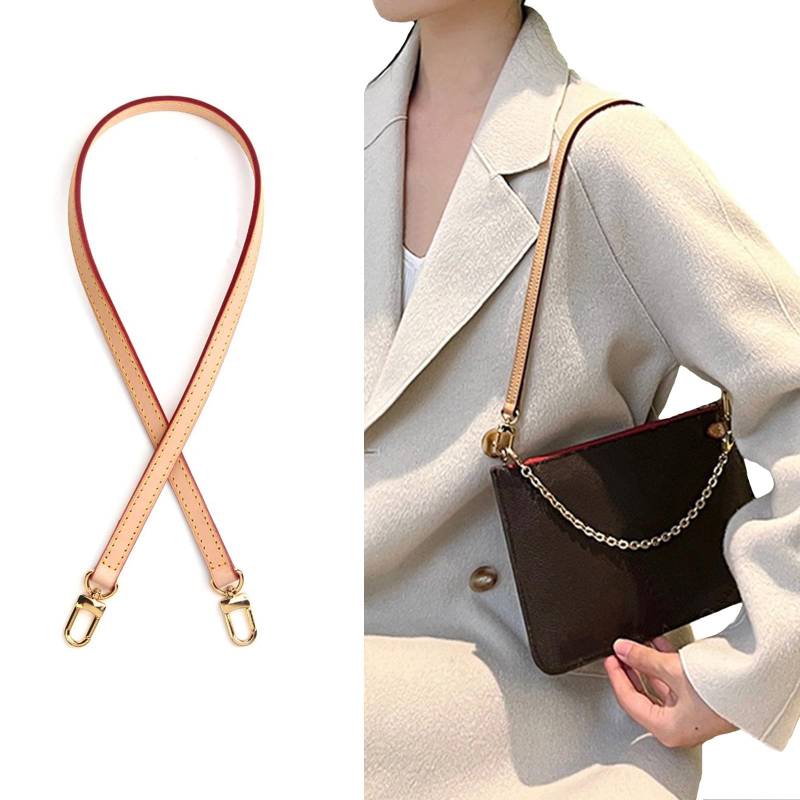 jiesinlov Vachetta Leder Ersatz Taschen Riemen Schulterriemen für Multi Pochette Zubehör (Aprikose-Doppelte Schnallen-Breite:1.1cm&Länge:60cm) von jiesinlov