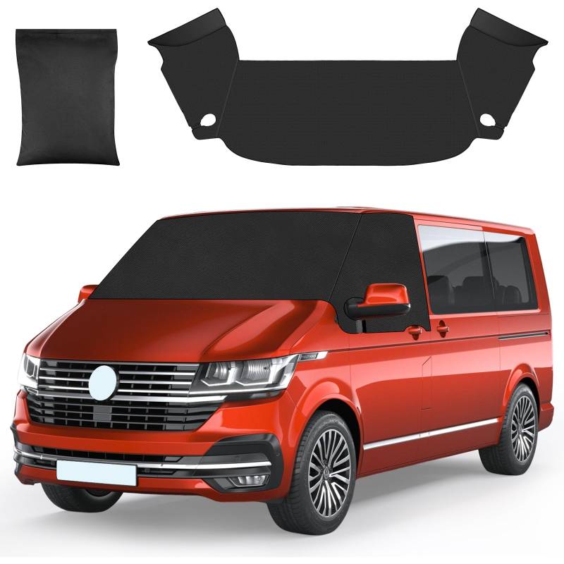 Auto Windschutzscheiben Abdeckung für VW T6, 600D Oxford Frontscheibe Fenster Cover mit VW, Faltbar Sonnenschutz Winter Windschutzscheiben Abdeckung, Car Thermomatten Sonne, Staub, Schnee von kamoly