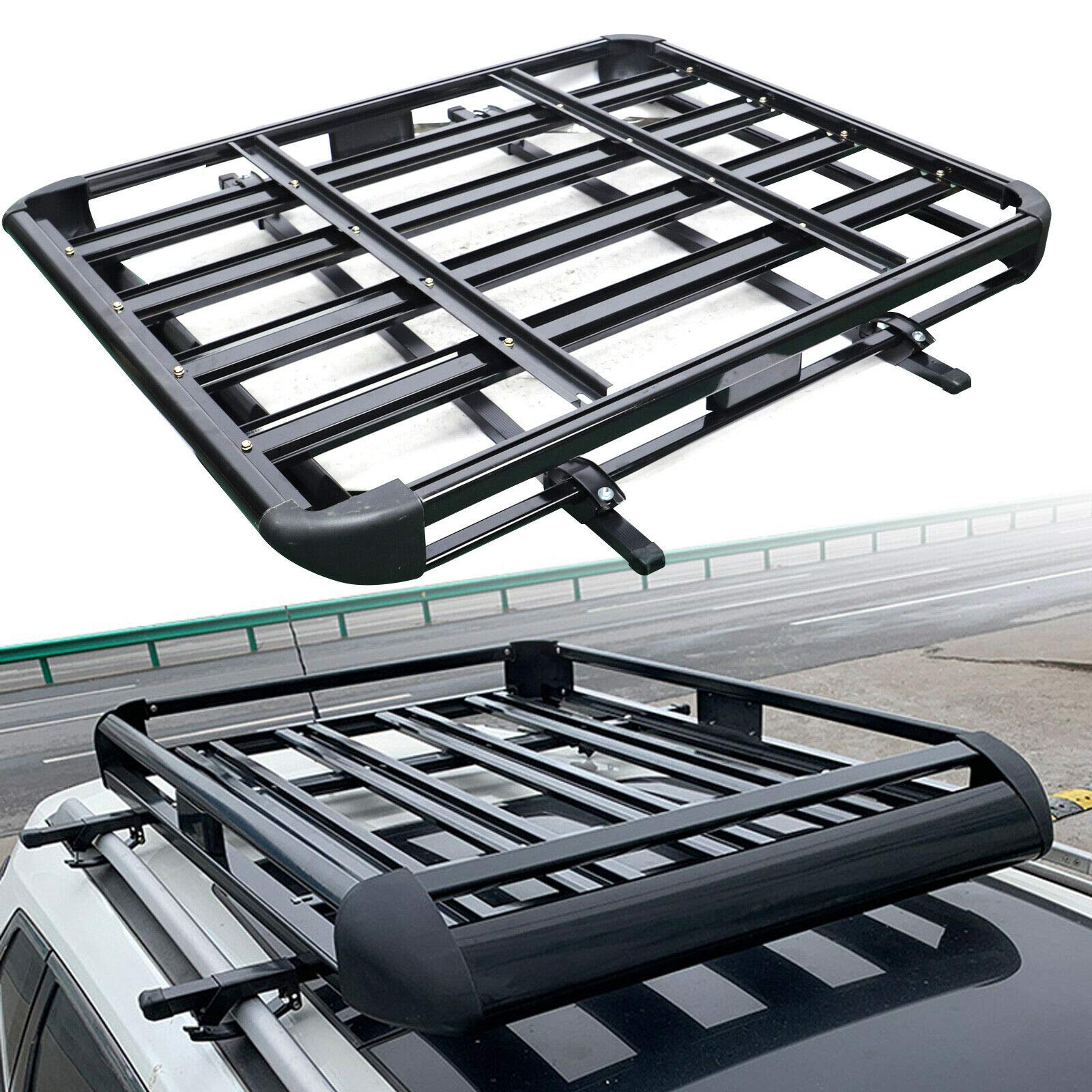 Dachgepäckträger, Aluminium Dachgepäckträger Groß Schwarz Auto Dachkorb Leichtes Dachträger 127 X 97 cm Fracht Relingträger für Road Reisen und Camping von kangten