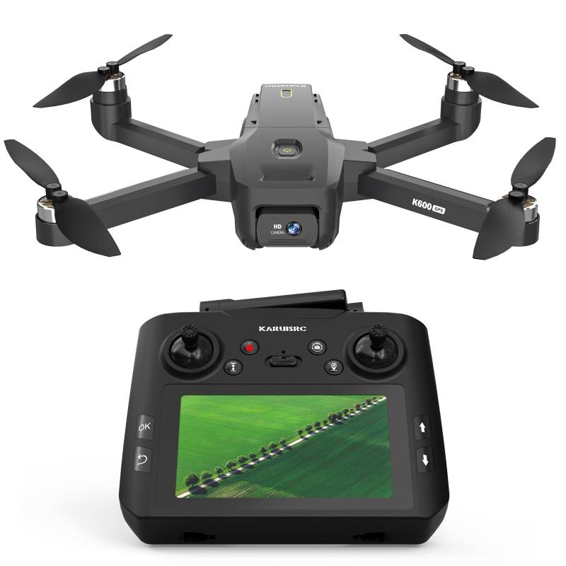 K600 GPS Drohne mit 4K Kamera, Fernbedienung mit UHD Bildschirm, Windresistente faltbare Drohne mit SD Karte, Drohne mit Tragetasche, Auto Hovering für Erwachsene und Anfänger von karuisrc