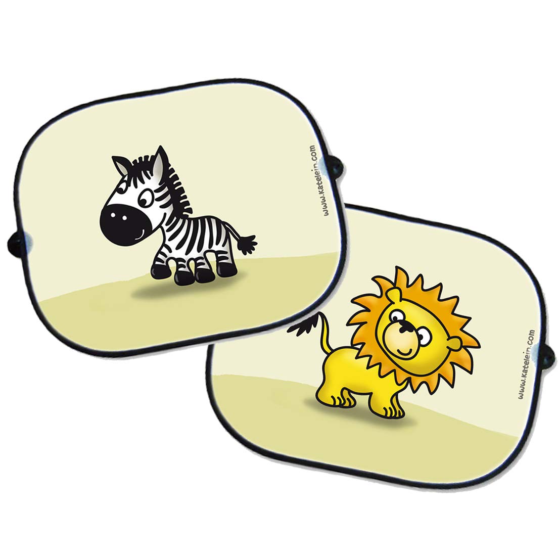 katelein Auto Sonnenschutz Baby Set 2 Stück - Löwe und Zebra - lustige Tier Motive - Sonnenblende Schattenspender für Seitenscheibe Seitenfenster Kinder von katelein