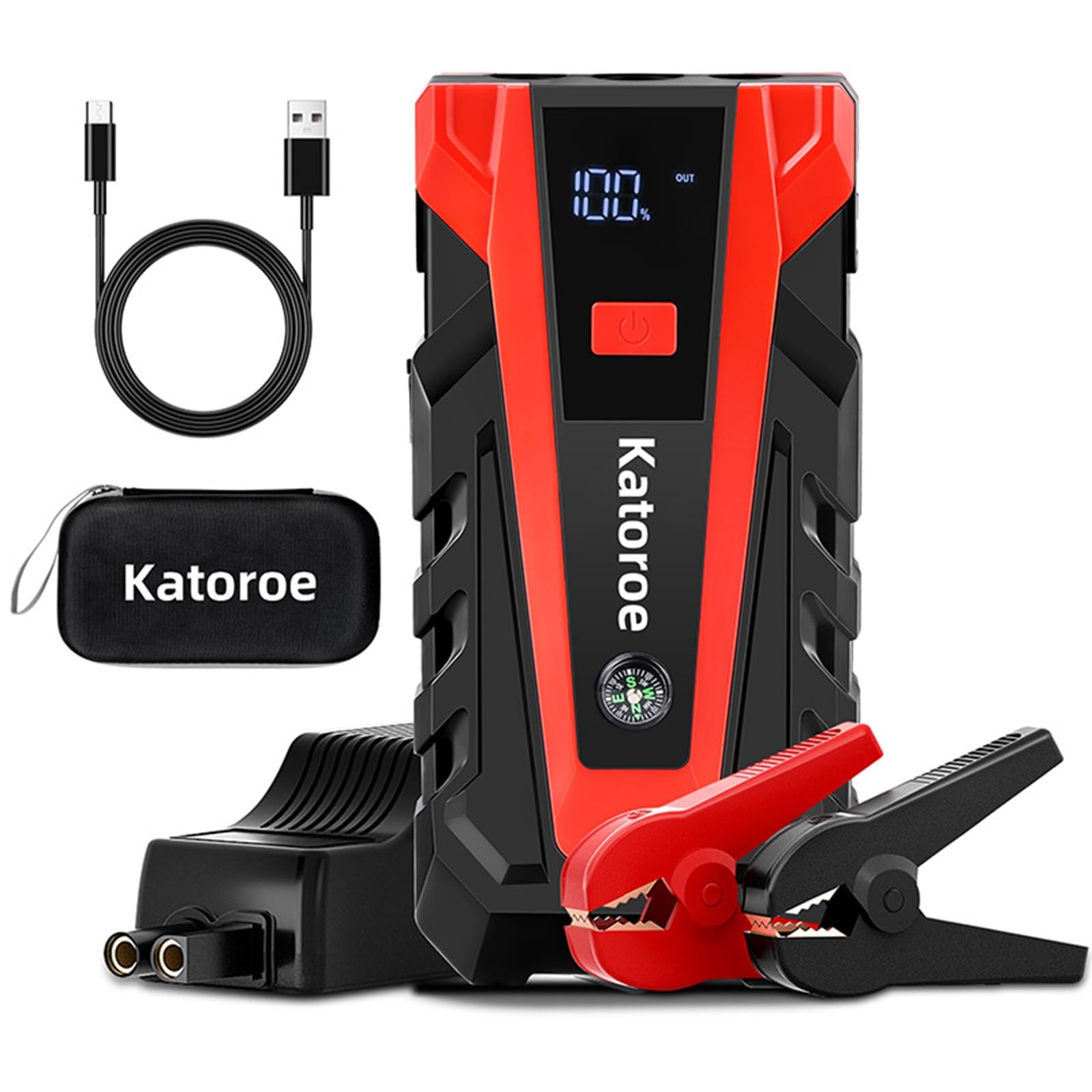 KATOROE Starthilfe Powerbank Auto Batterie Booster, 4000A Spitze Starthilfe Auto SUV/Motorrad, Starthilfegerät mit LED Taschenlampe, Jump Starter für 9.0L Benzin und 7.0L Diesel (Jump Starter-011) KATOROE Starthilfe Powerbank Auto Batterie Booster, 4000A Spitze Starthilfe Auto SUV/Motorrad, Starthilfegerät mit LED Taschenlampe, Jump Starter für 9.0L Benzin und 7.0L Diesel (Jump Starter-011) von katoroe