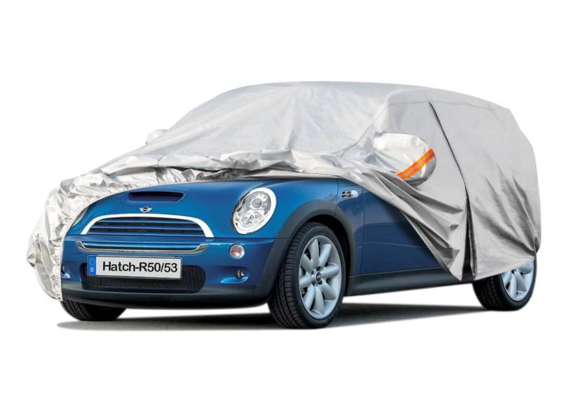 Kayme Autoabdeckung Wasserdicht Atmungsaktiv Passend für Mini Hatch R50/R53(01-06), Vollgarage Autoplane für Regen Sonne Staub Schutz, Auto Abdeckplane Faltgarage Abdeckung im Winter(3-7 Tage liefern) von kayme