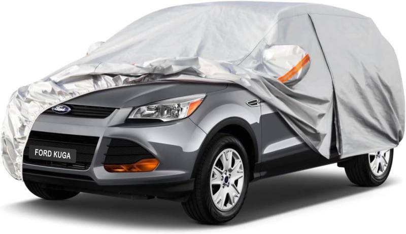 Kayme Autoplane Wasserdicht Atmungsaktiv für Ford Kuga (2019-2024), 6 Schichten Vollgarage Autoabdeckung für Regen Sonne Staub Schutz Verkratzt, Autoabdeckung mit Reflektierenden Streifen. von kayme
