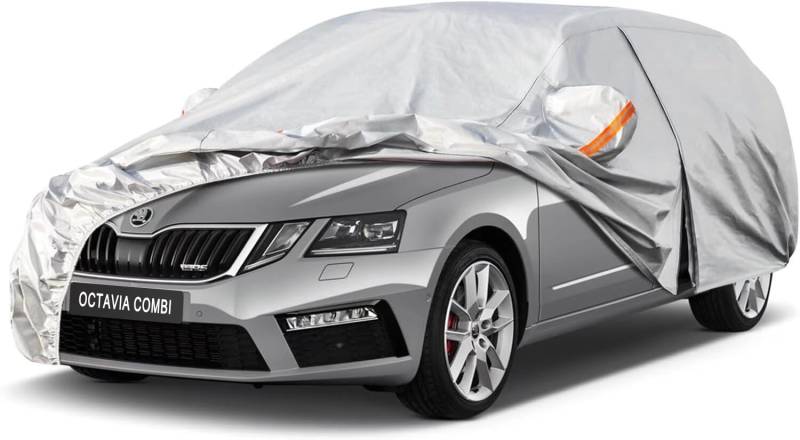 Kayme Autoplane Wasserdicht Atmungsaktiv für Skoda Octavia Combi/Scout/Combi Tour (1996-2024), 6 Schichten Vollgarage Autoabdeckung für Regen Sonne Staub Schutz, mit Reflektierenden Streifen. von kayme