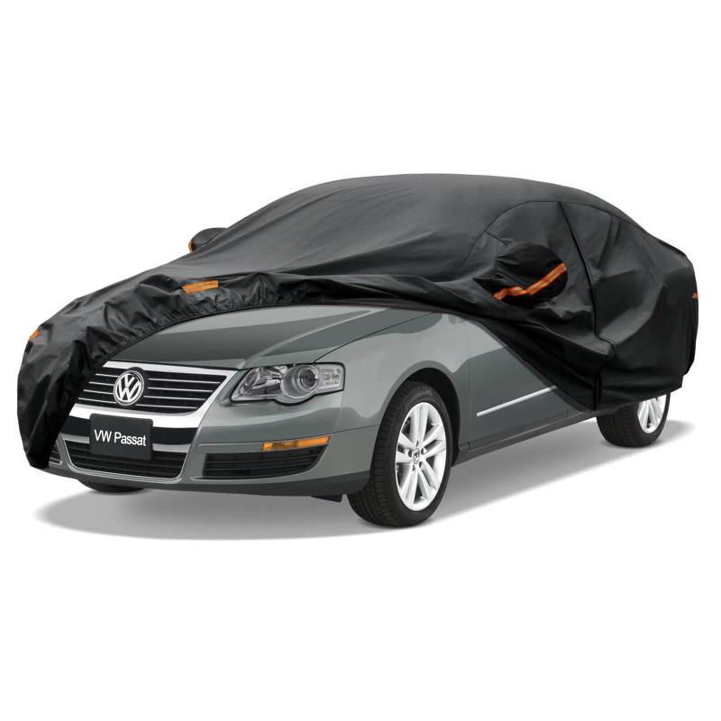 Kayme Autoplane Wasserdicht Atmungsaktiv für VW Passat Limousine (2005-2024), 7 Schichten Vollgarage Autoabdeckung für Regen Sonne Staub Schutz Verkratzt, Autoabdeckung mit Reflektierenden Streifen. von kayme