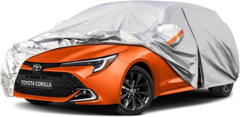 Kayme Autoplane Wasserdicht Atmungsaktiv für Toyota Corolla Hatchback (1976-1993), 6 Schichten Vollgarage Autoabdeckung für Regen Sonne Staub Schutz, Autoabdeckung mit Reflektierenden Streifen. von kayme
