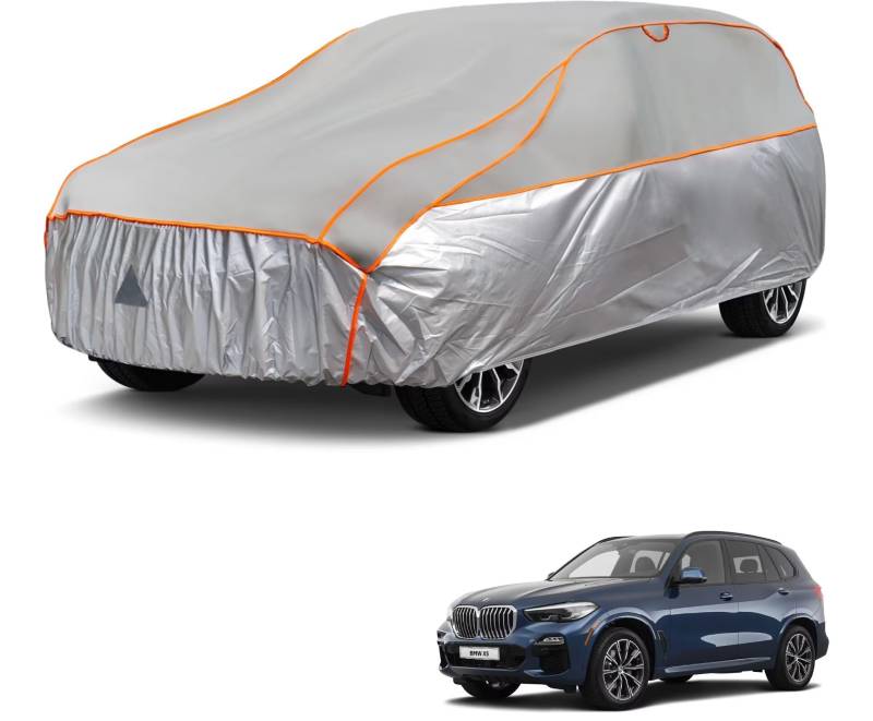 kayme Hagelschutzplane Auto Autoabdeckung Wasserdicht Atmungsaktiv，Hagelschutz Vollgarage Passend für BMW X5（2007-2024）, Hagelschutzgarage Abdeckplane für Hagel Sonne Regen Schutz, Grau von kayme