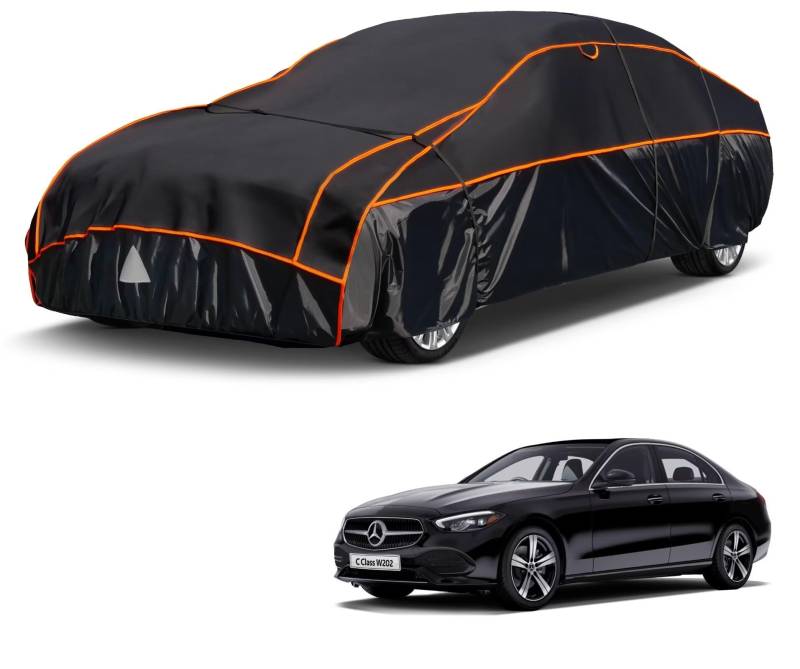 kayme Hagelschutzplane Auto Autoabdeckung Wasserdicht Atmungsaktiv，Hagelschutz Vollgarage Passend für Mercedes C Class W202（1992-1997, Hagelschutzgarage Abdeckplane für Hagel Sonne Schutz, Schwarz von kayme