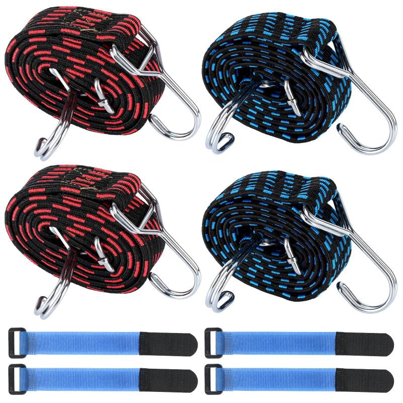 Kayqbonke 4 Stück Spanngummi Mit Haken, 100cm Lang Expander Mit Haken, 3cm Breit Spanngurte Mit Haken, Spanngummi für Fahrrad, Motorrad Gepäckpakete, Autotransporter, Camping von kayqbonke