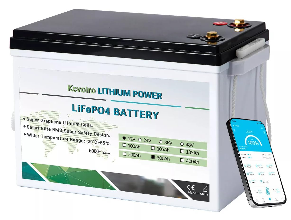 Kcvolro LiFePO4 300Ah 12V Batterie Lithium Batterie mit 200A BMS Low Temp Schutz und bis zu 15000 Zyklens, Lithium Akku 3840W Perfekter für Wohnmobil, Solar & Off-Grid-Anwendungen,Boot Kcvolro LiFePO4 300Ah 12V Batterie Lithium Batterie mit 200A BMS Low Temp Schutz und bis zu 15000 Zyklens, Lithium Akku 3840W Perfekter für Wohnmobil, Solar & Off-Grid-Anwendungen,Boot von kcvolro