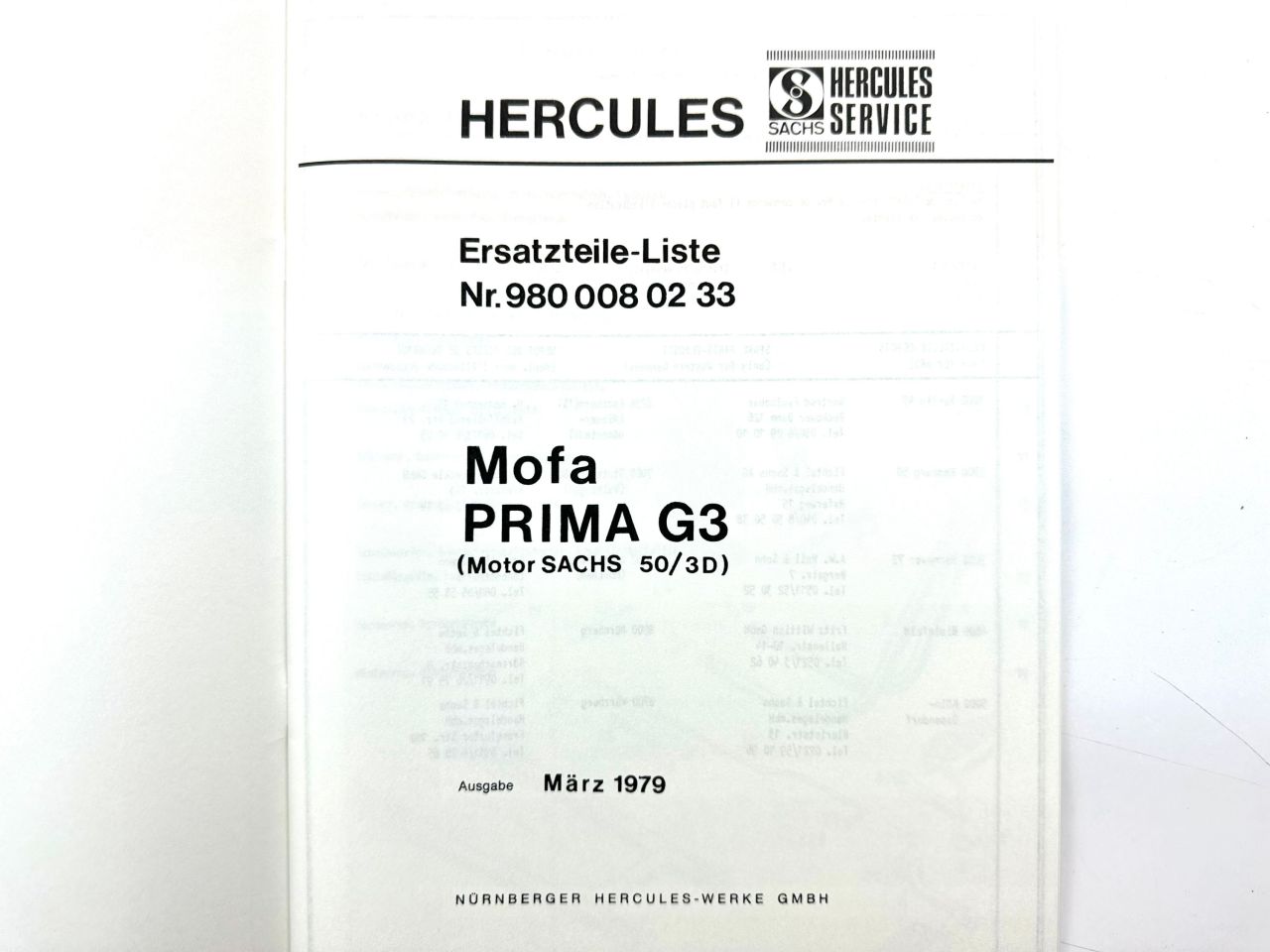 Ersatzteile Liste für Hercules G3 Mofa Ersatzteilkatalog Sachs 50/3D Ersatzteile Liste für Hercules G3 Mofa Ersatzteilkatalog Sachs 50/3D von kein Hersteller
