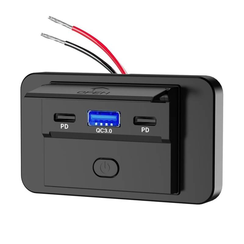 kekaa 1 STK. 12-24V PD Typ C USB-Anschlüsse Schnellladegerät QC3.0+PD3.0 mit Schalter Schnelllade-USB-Strompanel Schwarz Kunststoff für Motorrad Auto von kekaa