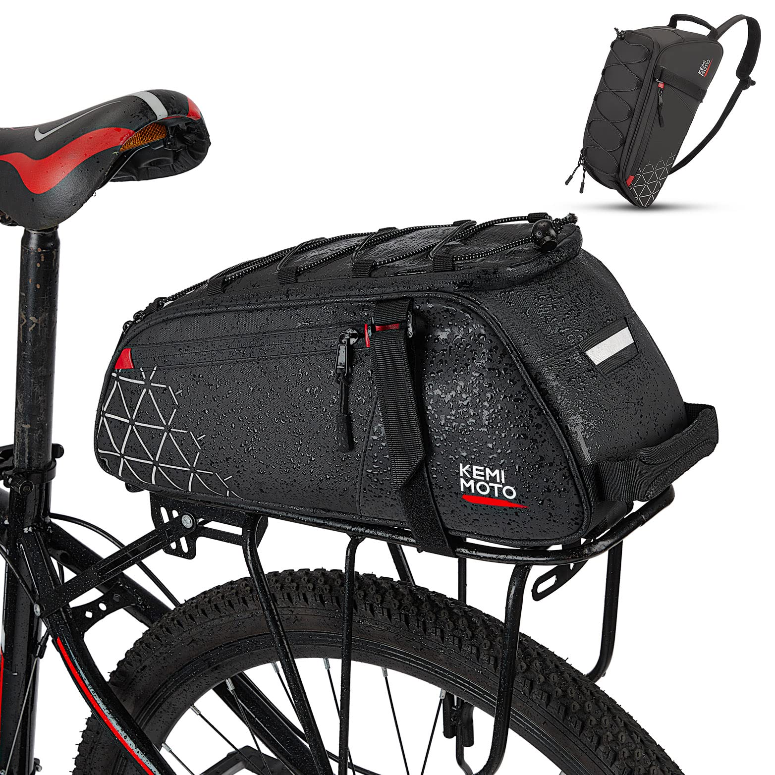 KEMIMOTO 2 IN 1 Gepäckträgertasche, 8L & Wasserdicht Fahrradtaschen für Gepäckträger, Mehrere Fächer, mit Tragegriff und Schultergurt, Fahrrad Taschen hinten von KEMIMOTO