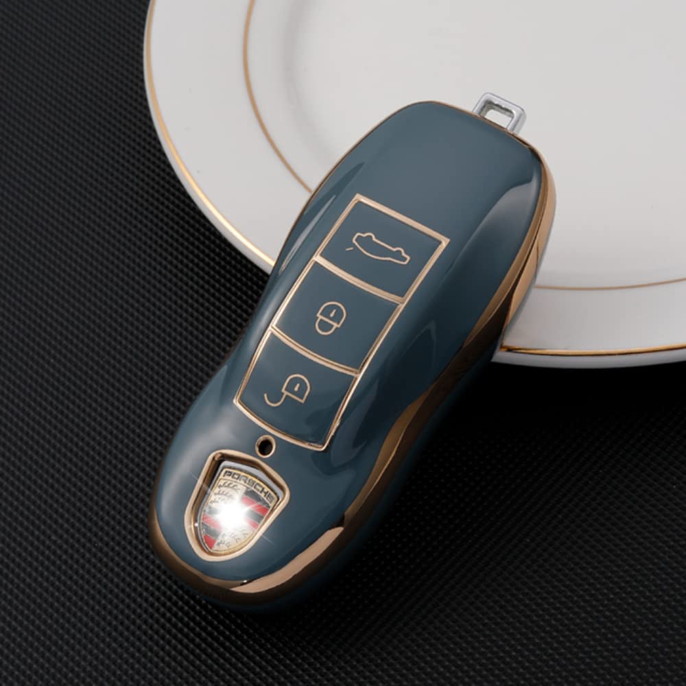 Autoschlüssel hülle Cover TPU Hülle Auto Fernbedienung Schlüssel Zubehör Passend für Porsche Cayman/Macan/Boxster… (Grau) von keyscover
