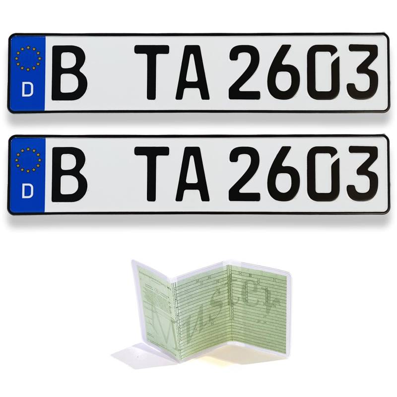 2 EU KFZ Kennzeichen/Autoschilder 520 X 110 mm inklusive Einer Fahrzeugscheinhülle von TA TradeArea