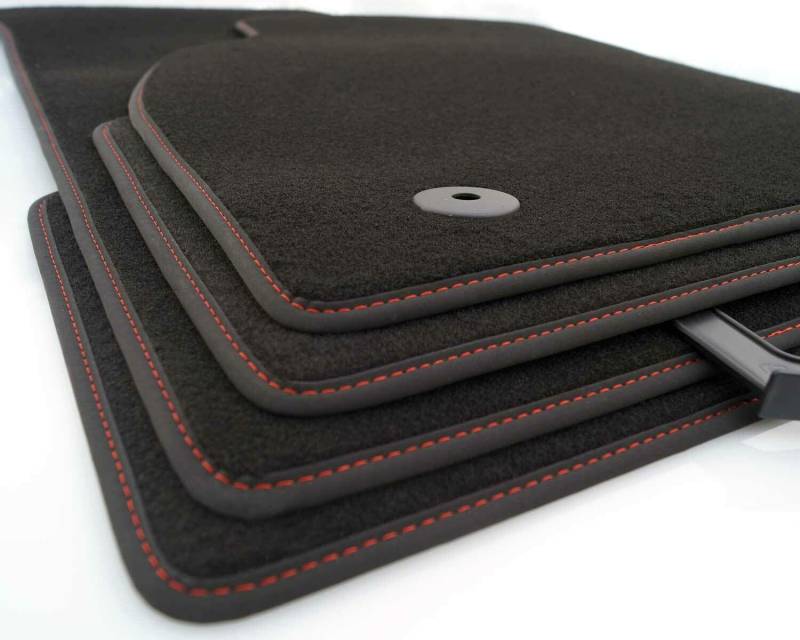 Fußmatten passend für VW Amarok Premium Velours Matten Automatten 4-teilig Schwarz, Ziernaht Rot von kh Teile