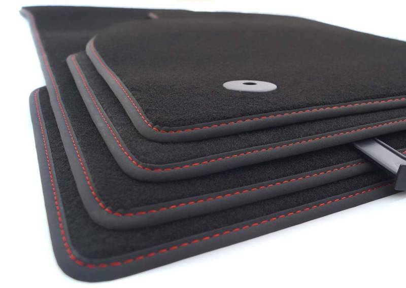 kh Teile Fussmatten für A4 S4 RS4 (B6, B7) Velours Premium Autoteppich Matten, 4-teilig, Ziernaht Rot (S- Line) von kh Teile
