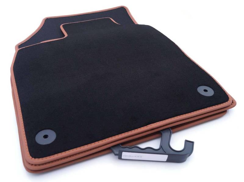 Fußmatten passend für Cupra Born + VZ (edle Umrandung Braun) Velours Premium Matten Automatten Set Schwarz Tuning Fahrzeugmatten Set 4-teilig von kh Teile