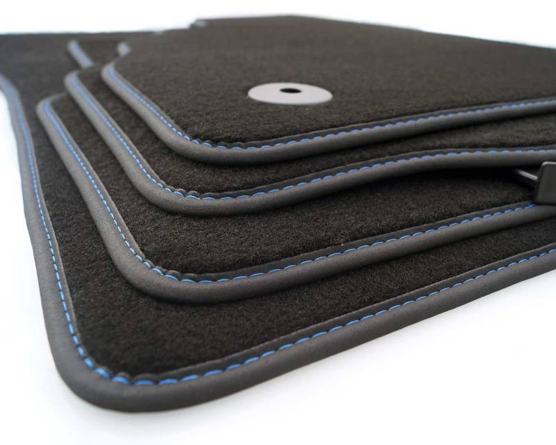 Fußmatten kompatibel mit Opel Insignia A Velours Autoteppich in Original Qualität (Ziernaht Blau) 4-teilig Schwarz Matten Set von kh Teile