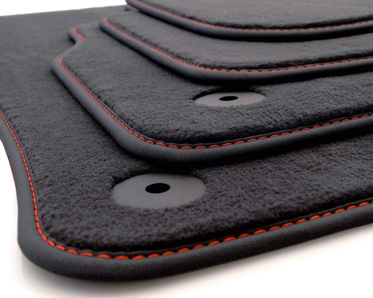 kh Teile Fußmatten (Velours), passend für Q3 (F3), Premium Qualität Autoteppich, anthrazit, 4-teilig, Nubuk schwarz mit Ziernaht rot von kh Teile