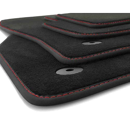 kh Teile Fußmatten passend für Polo 5 Premium Qualität Velours Autoteppich 4-teilig schwarz Ziernaht rot von kh Teile