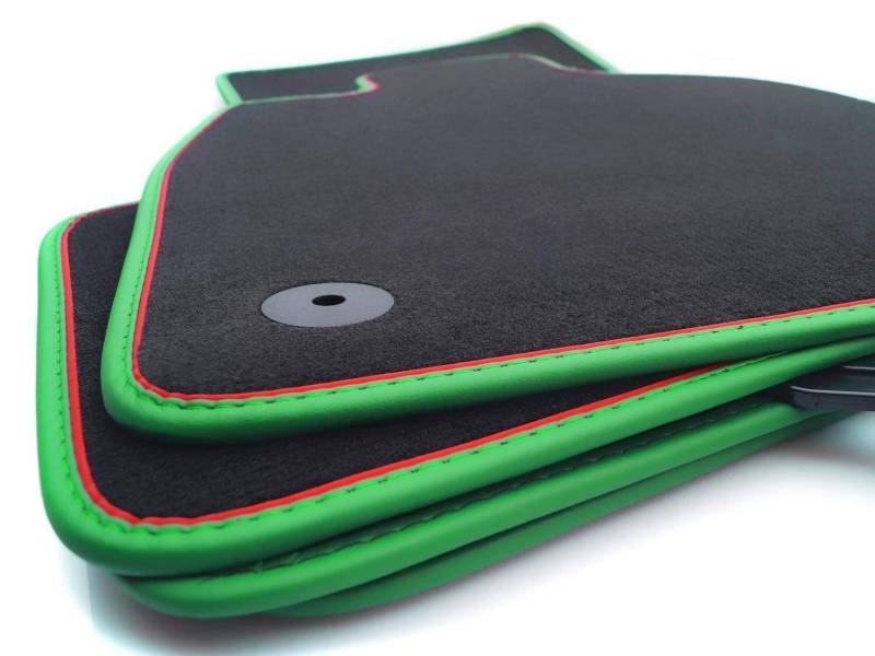 kh Teile Fußmatten passend für Rapid Tuning Velours Premium Qualität Automatten 4-teilig schwarz Nubuk grün mit Zierband rot von kh Teile