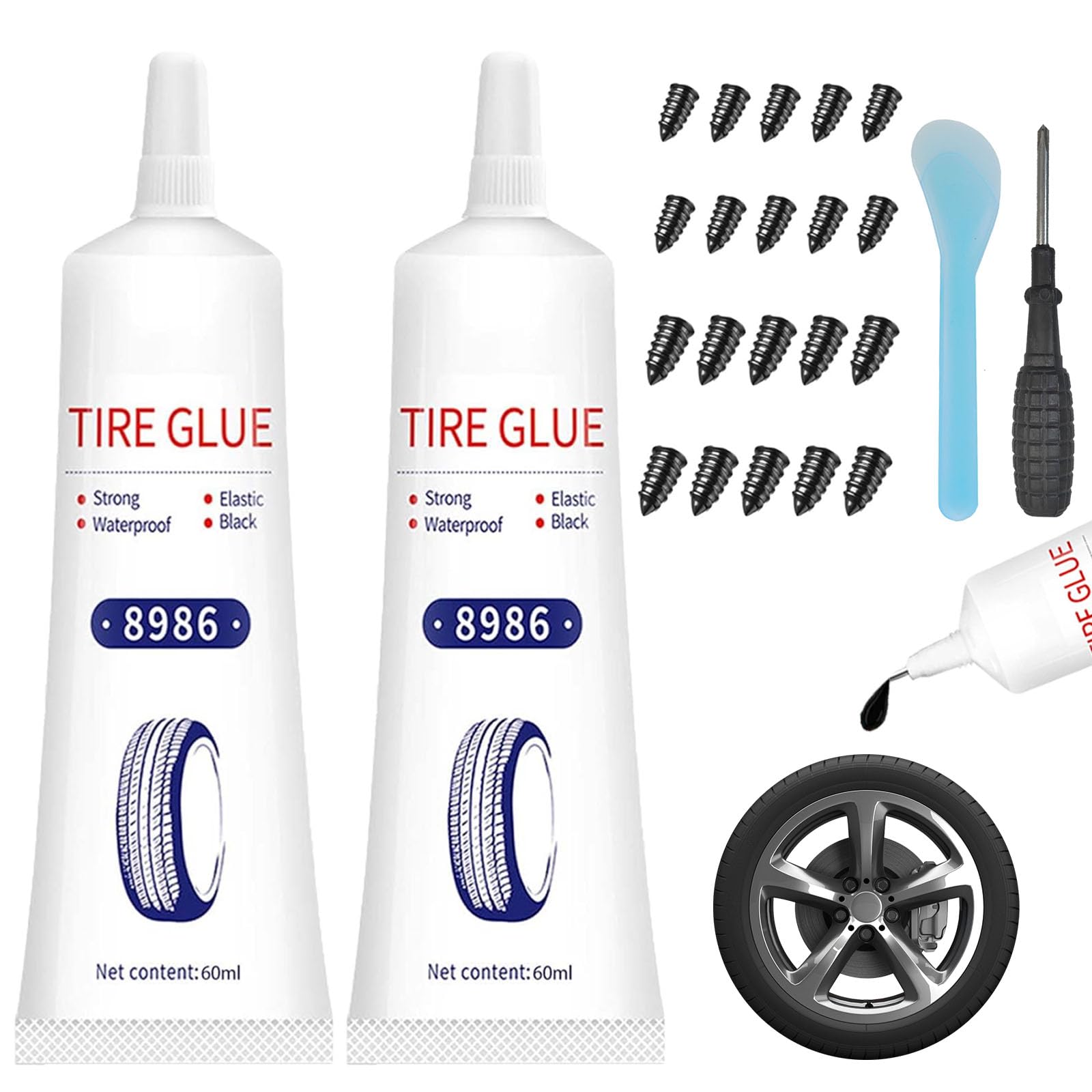 kintsukuroi 120 ml Reifenreparaturkleber, Reifenflickenkleber mit Reifenreparaturnagel, 24-teiliges Reifenreparatur-Set für Vakuum-Reifenpannen-Reparatur an Autos, Motorrädern, LKWs und Traktoren, kintsukuroi 120 ml Reifenreparaturkleber, Reifenflickenkleber mit Reifenreparaturnagel, 24-teiliges Reifenreparatur-Set für Vakuum-Reifenpannen-Reparatur an Autos, Motorrädern, LKWs und Traktoren, von kintsukuroi