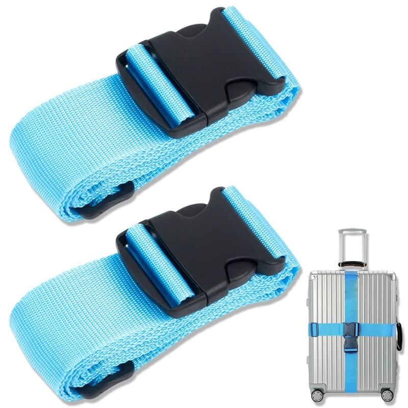2 Stück Koffergurt Set Blau, rutschfest Einstellbare Kofferbänder, Luggage Strap, Strapazierfähiger Kofferbänder, Koffergurt Besonders Auffällig, für Schnell Erkennen Gepäck Reisetasche Koffer von kitudaty