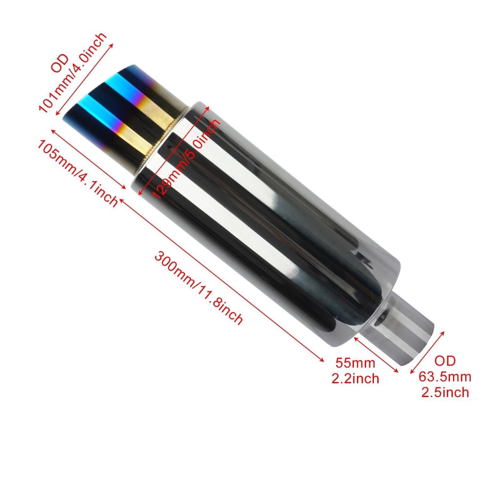 Endrohr Auspuffanlagen Auto-Auspuffspitze Schalldämpferrohr Schalldämpferspitze Escape Tail 2,5" 63MM Schalldämpferende Edelstahl Farbplattiert Auspuff Endrohr(Plate Blue) von kjjukrhfs