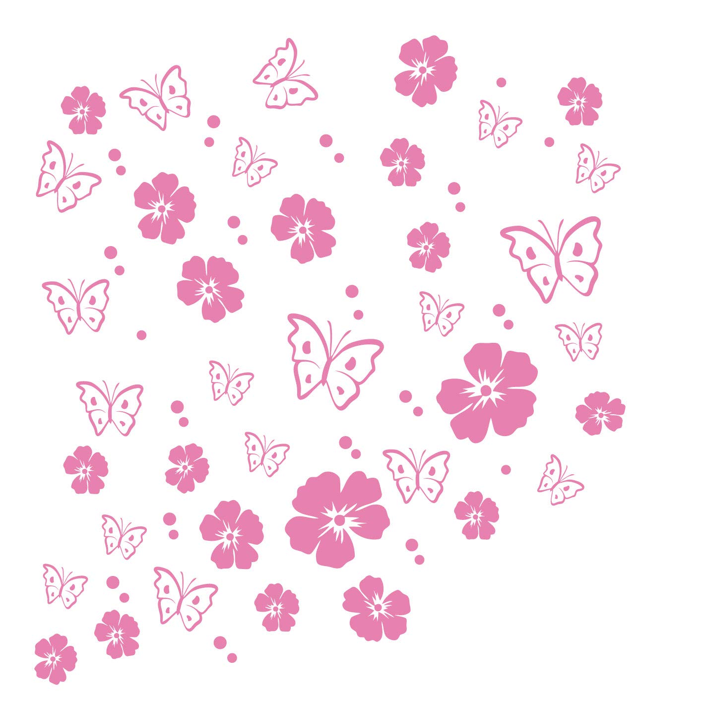 kleb-Drauf | 19 Blüten, 19 Schmetterlinge und 42 Punkte | Rosa - matt | Autoaufkleber Autosticker Decal Aufkleber Sticker | Auto Car Motorrad Fahrrad Roller Bike | Deko Tuning Stickerbomb Styling kleb-Drauf | 19 Blüten, 19 Schmetterlinge und 42 Punkte | Rosa - matt | Autoaufkleber Autosticker Decal Aufkleber Sticker | Auto Car Motorrad Fahrrad Roller Bike | Deko Tuning Stickerbomb Styling von kleb-drauf.de