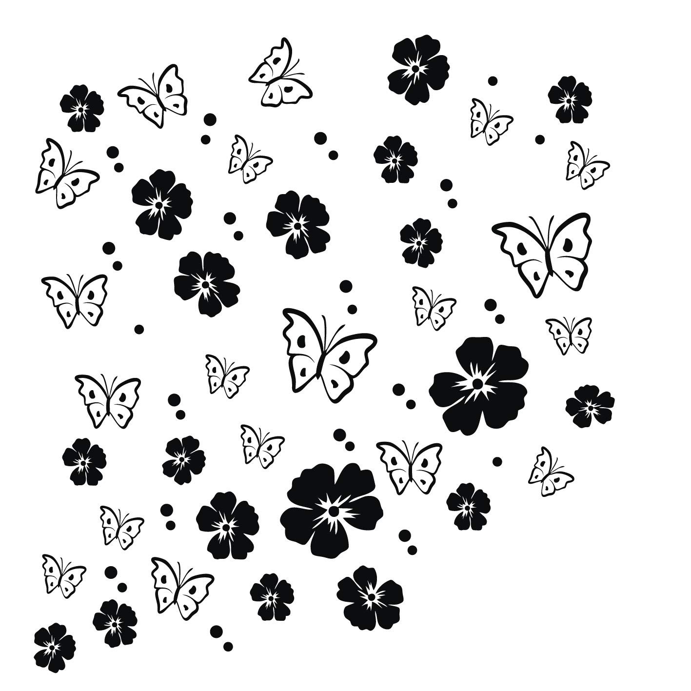 kleb-drauf | 19 Blüten, 19 Schmetterlinge und 42 Punkte | Schwarz - glänzend | Autoaufkleber Autosticker Decal Aufkleber Sticker | Auto Car Motorrad Fahrrad Roller Bike | Deko Tuning Stickerbomb Styling kleb-drauf | 19 Blüten, 19 Schmetterlinge und 42 Punkte | Schwarz - glänzend | Autoaufkleber Autosticker Decal Aufkleber Sticker | Auto Car Motorrad Fahrrad Roller Bike | Deko Tuning Stickerbomb Styling von kleb-drauf.de