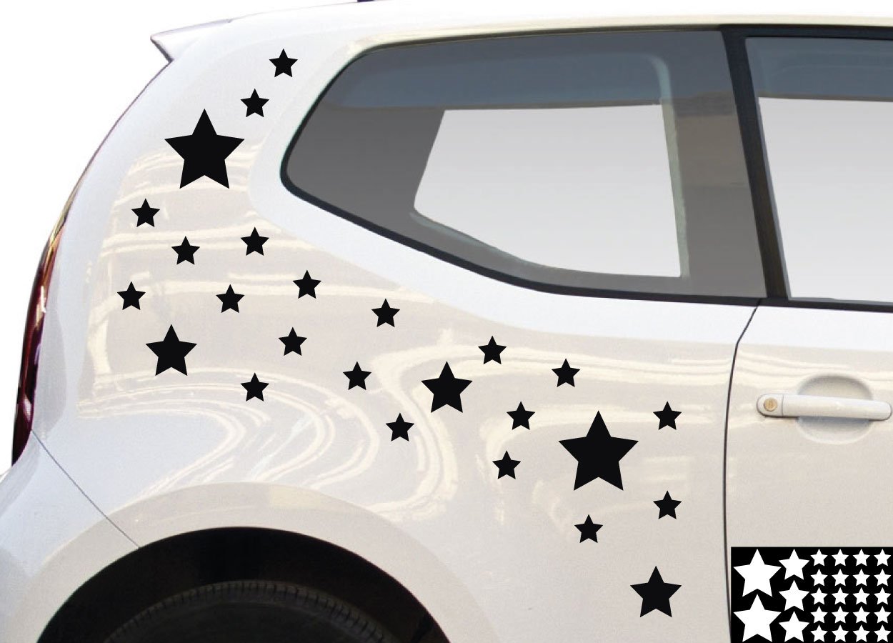 kleb-drauf® - 25 Sterne/Rot - glänzend - Aufkleber zur Dekoration von Autos, Motorrädern und Allen Anderen glatten Oberflächen im Außenbereich; aus 19 Farben wählbar; in matt oder glänzend von kleb-drauf