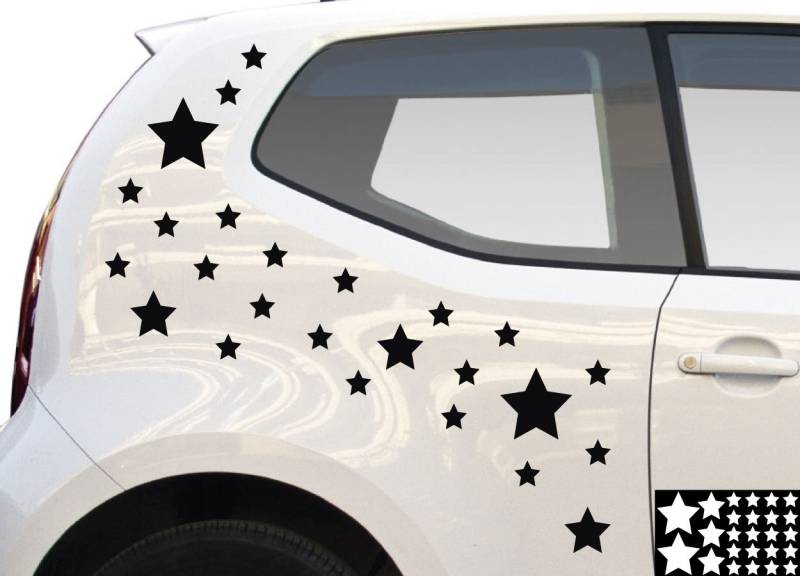 kleb-drauf® - 25 Sterne/Schwarz - matt - Aufkleber zur Dekoration von Autos, Motorrädern und Allen Anderen glatten Oberflächen im Außenbereich; aus 19 Farben wählbar; in matt oder glänzend von kleb-drauf