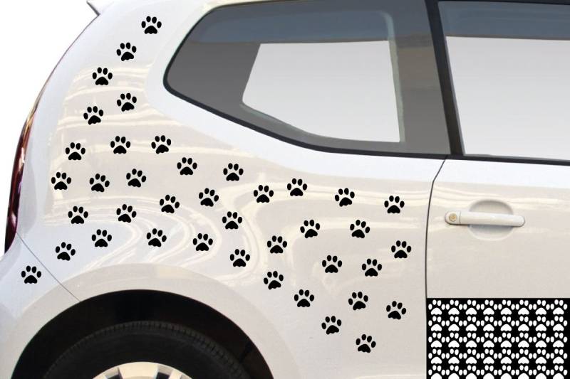 kleb-drauf® - 40 Pfoten/Schwarz - glänzend - Aufkleber zur Dekoration von Autos, Motorrädern und Allen Anderen glatten Oberflächen im Außenbereich; aus 19 Farben wählbar; in matt oder glänzend von kleb-drauf