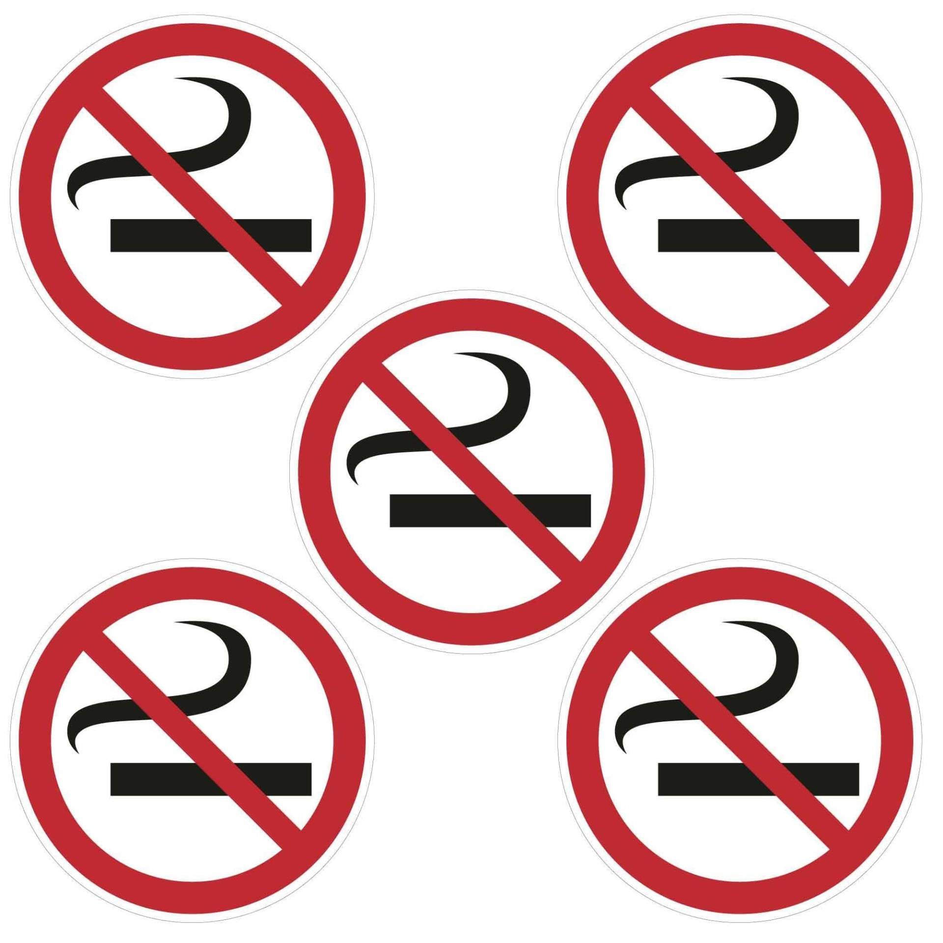 kleberio® Selbstklebende Aufkleber - Rauchen Verboten - 10 cm 5 Stück Wetterfest Piktogramm Rauchverbot Schild No Smoking Verbotsschild von kleberio